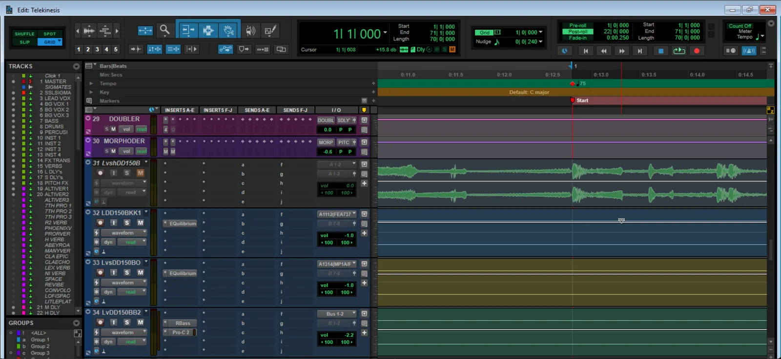 Screenshot from the book: the Pro Tools Edit window and transport during a session